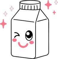 A cute, cartoon-style milk carton with a smiling face and sparkles, conveying a cheerful and playful vibe. vector