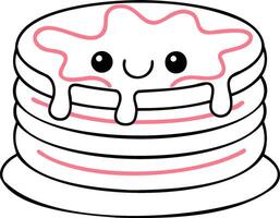 A cute, smiling stack of pancakes with a playful design and dripping syrup, perfect for a fun breakfast theme. vector