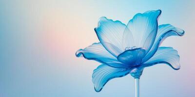 Translucent Blue Glass Flower Design in Gradient Color on Light Blue Background for Wallpapers and Headers. photo