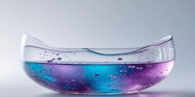 Abstract Blue and Purple Liquid with Bubbles in Glass photo
