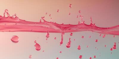 Coral pink liquid splashing and making drops on gradient background photo