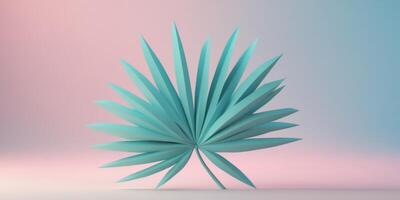 Low Poly Palm Leaf on Pastel Pink and Blue Gradient Background photo