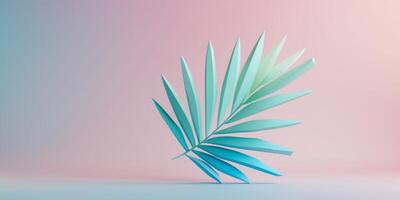 Low Poly Palm Leaf on Pastel Pink and Blue Gradient Background. photo