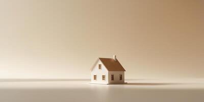 soft gradient background with small house model symbolizes comfort and stability. photo
