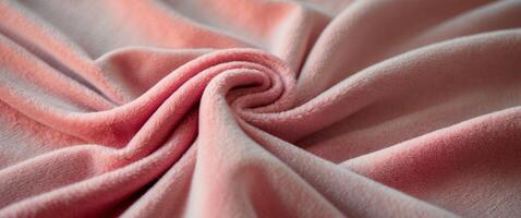 Soft Coral Pink Plush Fabric Texture Luxurious Velvet Drape Cozy Textile Background. photo