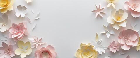 Spring flowers in paper cut style with copy space photo