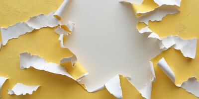 Yellow Wall with Torn Paper Edges and Copy Space for Text or Graphics. photo