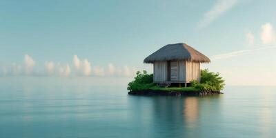 A small hut on a small island in the middle of the ocean photo