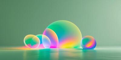 Abstract Circular Shapes Glowing with Colorful Light on a Green Background. photo