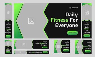 Best body fitness web set banner design, daily exercise web bundle banner design for social media post, customizable eps 10 file format vector