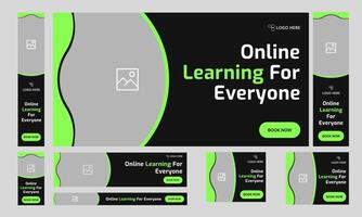Best online learning web set banner design for social media post, learning platform web bundle banner design, fully customizable eps 10 file format vector