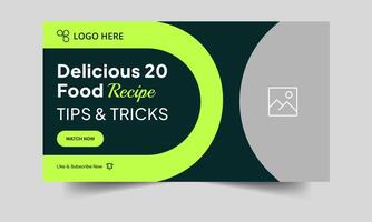 Creative food recipe tips and tricks thumbnail banner design, food review cover banner design, fully customizable eps 10 file format vector