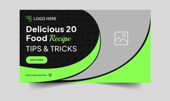 Best food review thumbnail cover banner design, delicious food recipe tips and tricks thumbnail banner design, fully customizable eps 10 file format vector