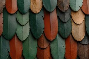 Close up of colorful overlapping feathers texture background photo
