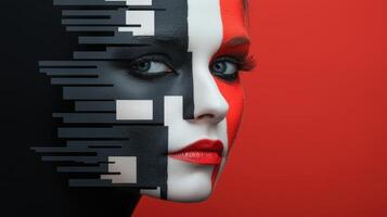 Closeup of a womans face with abstract makeup photo