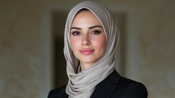 Confident young woman in hijab and business suit photo