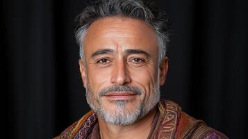 Portrait of a smiling middle aged man with graying hair and beard photo