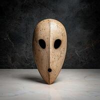Abstract wooden mask on marble surface photo