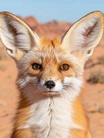 Close up portrait of a Fennec fox in the desert photo