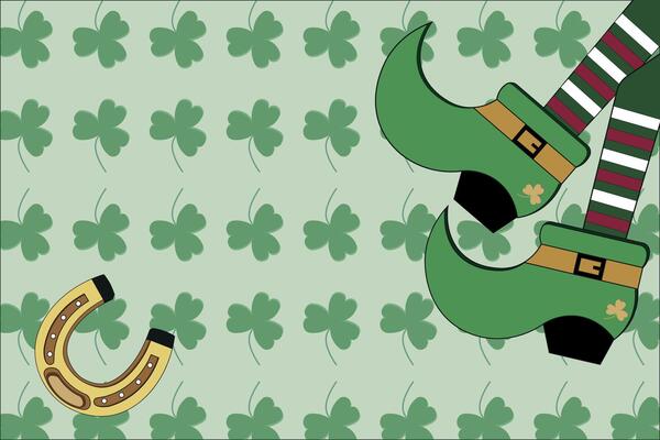 Fun design of shamrocks with horseshoe and leprechaun legs