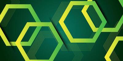 Abstract background of bright green dynamic gradient lines. Hexagonal pattern shape. Cool design. Eps10 vector
