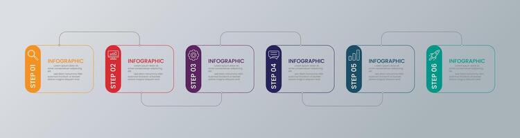 6 step flow chart template with icon vector