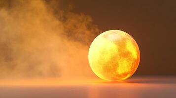 A ball of fire is lit up in a dark room photo