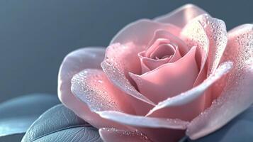 A pink rose with dew drops on it photo