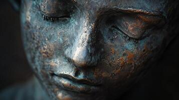 A statue of a woman with a face that is very detailed and has a lot of texture photo