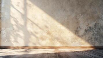 A large empty room with a wall that is covered in a lot of dust photo