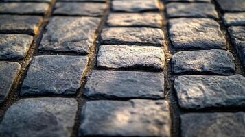 A close up of a brick sidewalk with a shadow cast on it photo