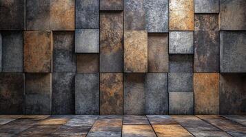A wall made of blocks with a brown and gray color scheme photo