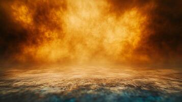 A large, orange, smokey background with a small, blue area in the middle photo