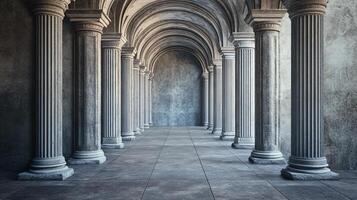 A long, empty hallway with columns on either side photo
