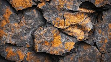 A close up of a rock wall with orange paint photo