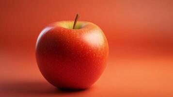 A red apple sits on a red background, delicious red apple photo