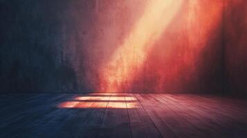 An empty room with a light shining through the window photo