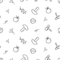 Seamless pattern of autumn elements. illustration of acorns mushrooms apple chestnut berries. vector