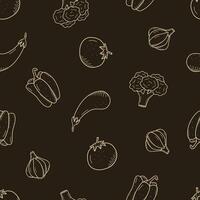 Seamless Pattern of drawing vegetables in doodle style. A set of illustrations of the harvest corn potatoes garlic onions tomatoes vector