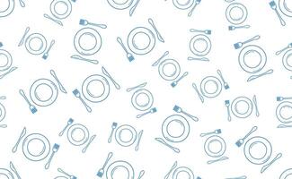 Seamless pattern of plate and cutlery. Table set fork knife doodle icons. background wallpaper. vector