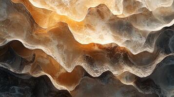 A painting of a mountain range with a lot of texture and a warm photo