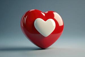 Big red glossy heart showing small white heart inside on gray background photo