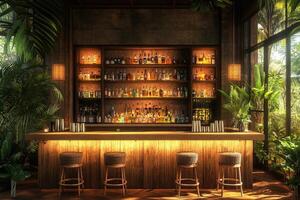 Cozy bar setting with warm ambient lighting. photo