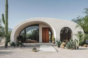 Modern desert home with unique curved architecture photo