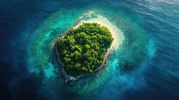 Lush green island surrounded by turquoise waters photo