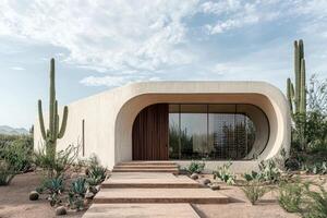 Modern desert home with unique curved architecture. photo