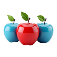 Unique Red Apple Among Blue Apples 3D Render with Transparent Background png