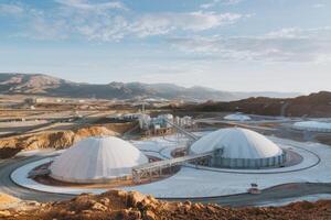 Lithium extraction plant utilizing cutting-edge technology in a desert landscape photo