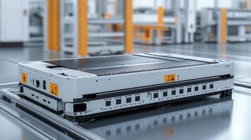 Automated guided vehicle moving through smart factory modern automation in industry 4.0 photo