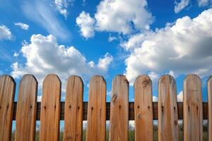 Wooden fence rising to a beautiful cloudy sky photo